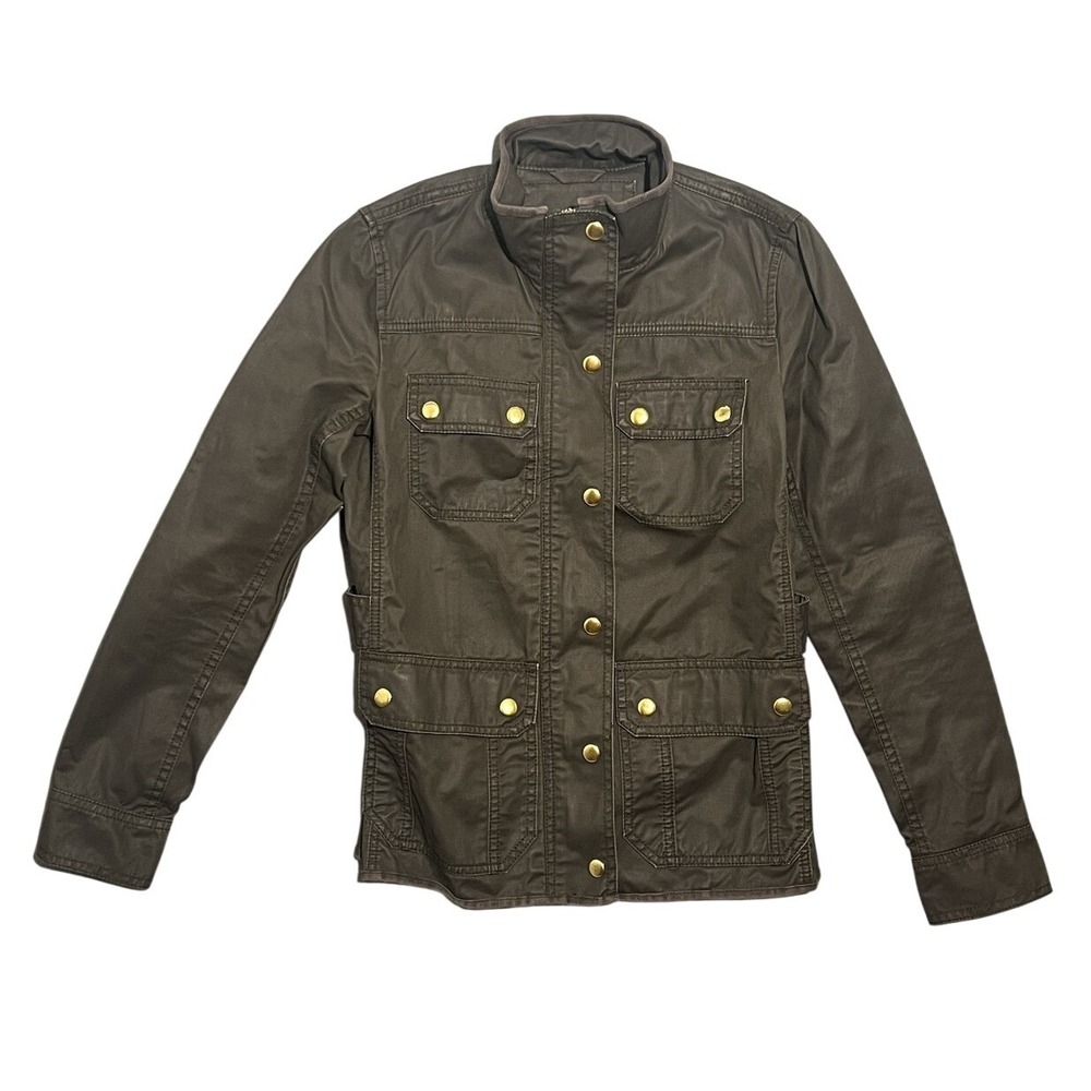 J. Crew Women's XXS Olive Green Utility Field Jacket Gold Snaps Zip Up Downtown